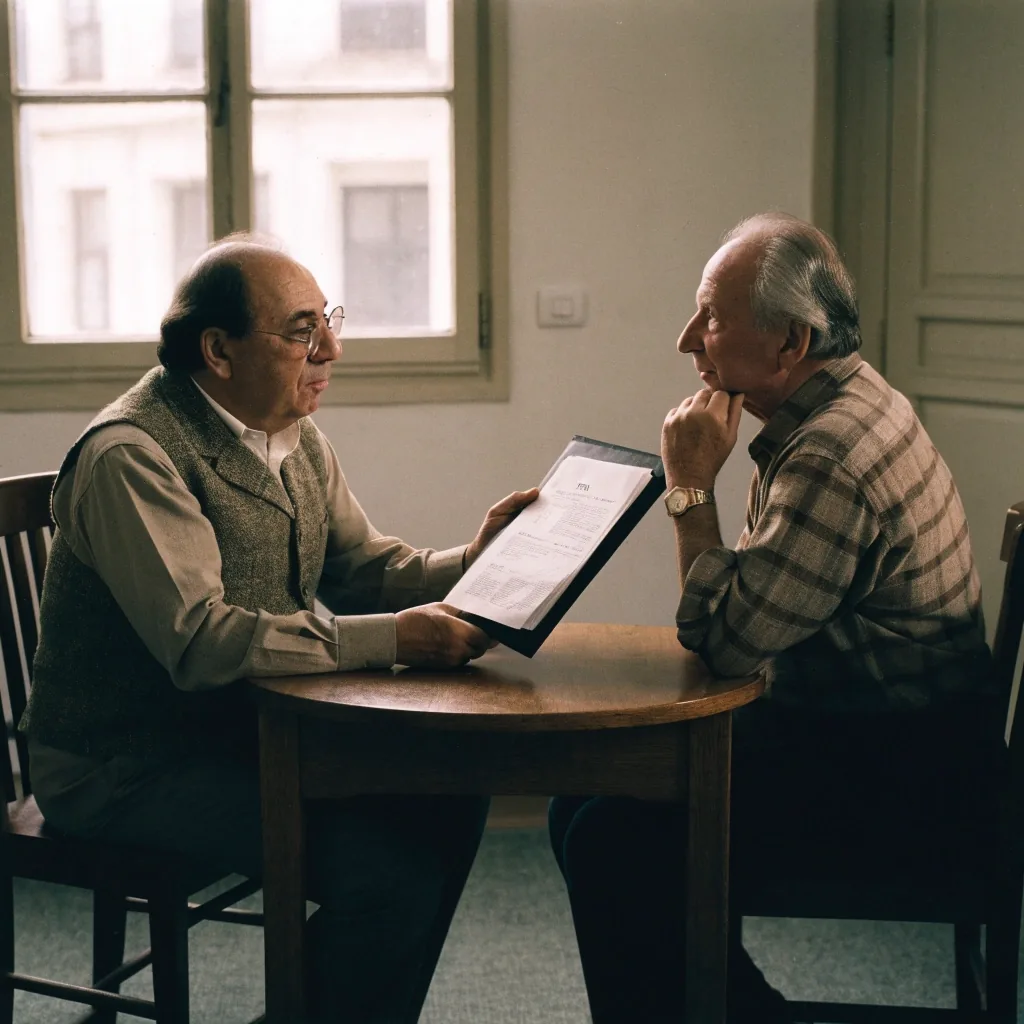 Hombre leyendo en una oficina los documentos de un contrato de ahorro previsional