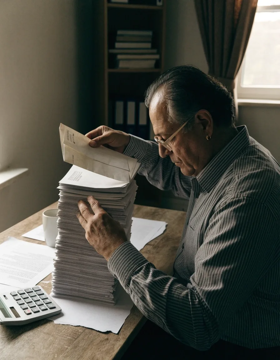 Persona revisando su documentación anual de ahorro en casa